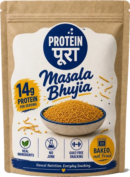 Masala Bhujia pack: a kraft pouch with a cream label.
